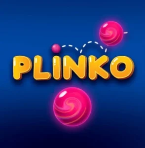 Mr Fortune Casino Plinko game logo with bouncing pink ball on blue background, promoting popular Plinko slot where Canadian players drop balls down the board to hit high multipliers and real money wins.